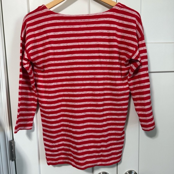 Madewell Red & White Striped 3/4 Sleeve boat Neck slub Tee Top Size XS - Picture 3 of 9